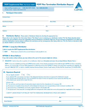 POFF Supplemental Plan Termination Distribution Request