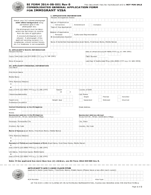 Consolidated General Application Form for Immigrant Visa