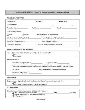 O-1 Visa Request Form Part B