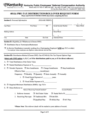 401(k) Pre-Tax Distribution/Rollover Request Form