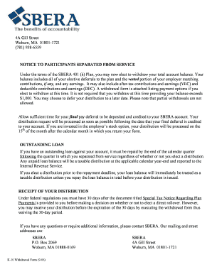 401(k) Withdrawal Notice and Form