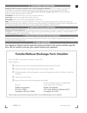 Fidelity Transfer/Rollover/Exchange Form