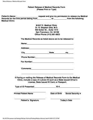 Patient Release of Medical Records Form