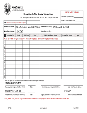Texas Title Service Transaction Form