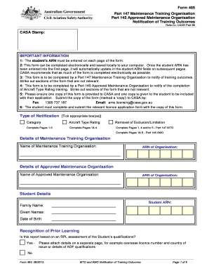 Form 465 MTO and AMO Notification of Training Outcomes