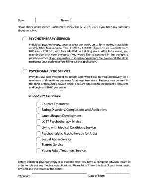 William Alanson White Institute Clinical Services Application