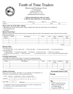 Tooth of Time Traders Return and Exchange Form