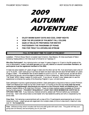 Philmont Scout Ranch Autumn Adventure Registration Form