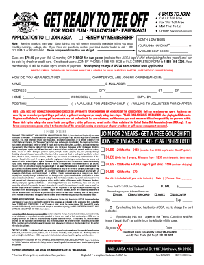 American Singles Golf Association Membership Application