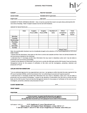 Locum Doctor Timesheet and Expense Form