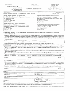 Michigan Summons and Complaint