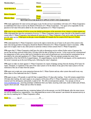 Renter's Water Service Application and Agreement