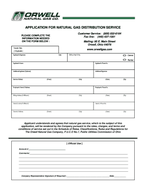 Application for Natural Gas Distribution Service