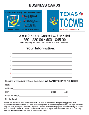 Business Cards Order Form