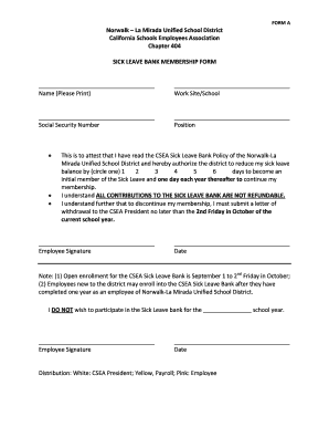 California School Employee Sick Leave Bank Membership Form