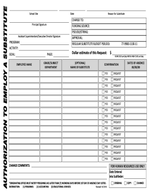 School Substitute Request Form