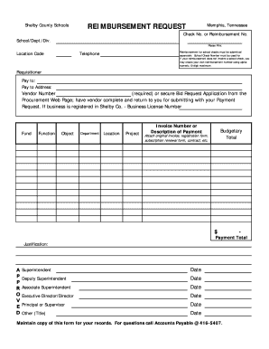 Shelby County Schools Reimbursement Request