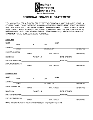 Personal Financial Statement for Surety Credit