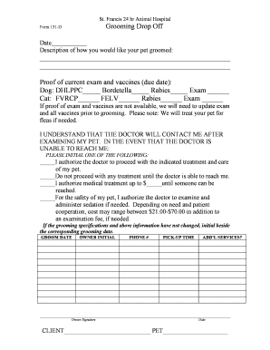 Pet Grooming Drop Off Form