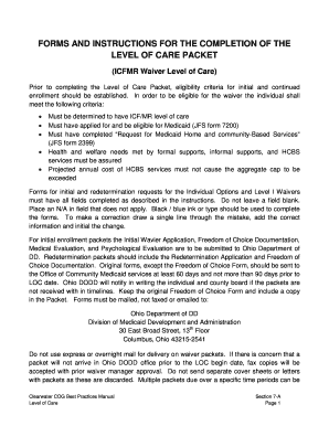 Ohio ICFMR Waiver Level of Care Packet
