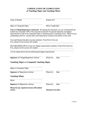 Verification of Completion of Teaching Major and Minor
