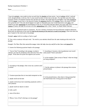 Reading Comprehension Worksheet