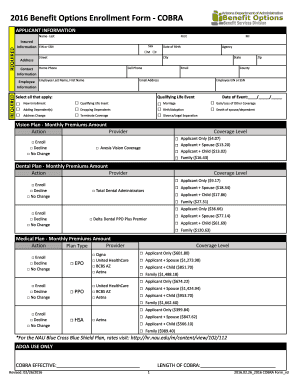 2016 COBRA Benefit Options Enrollment Form