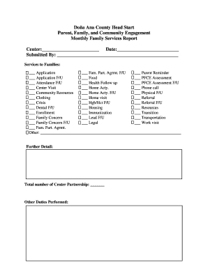 Doña Ana County Head Start Family Services Report