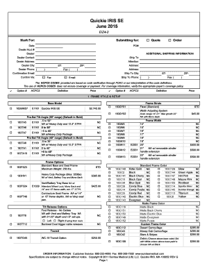 Quickie IRIS SE Wheelchair Order Form