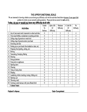 Upper Limb Functionality Assessment Form