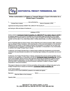 Written Authorization for Export Information
