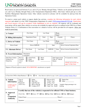 UND Vehicle Request Form