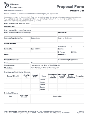Liberty Insurance Singapore Motor Insurance Application Form