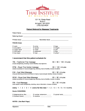 Patient Referral for Massage Treatments