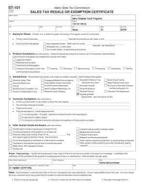 Idaho Sales Tax Resale or Exemption Certificate