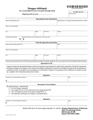 Oregon Affidavit for Nonresident Owner of Pass-Through Entity
