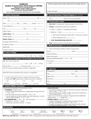 Homeless Student Transportation Action Request Form