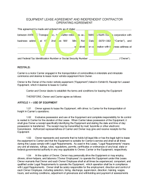 EQUIPMENT LEASE AGREEMENT AND INDEPENDENT CONTRACTOR