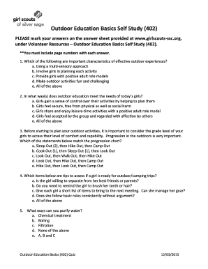 Outdoor Education Basics Self Study Quiz