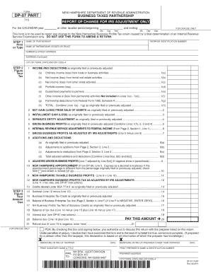 New Hampshire DP-87 Partnership Business Tax Adjustment Form