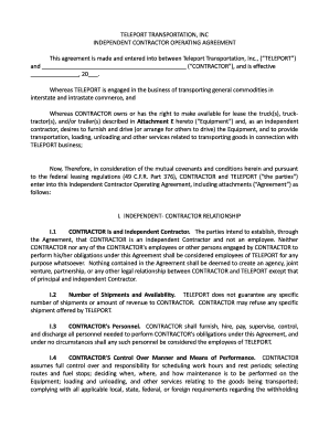 Teleport Transportation Independent Contractor Operating Agreement