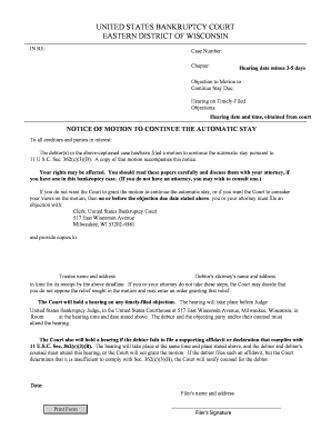 Objection to Motion to Continue Automatic Stay