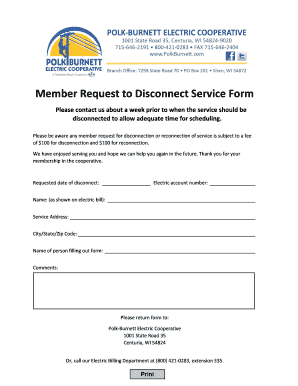 Fillable Online Member Request to Disconnect Service Form Fax Email ...