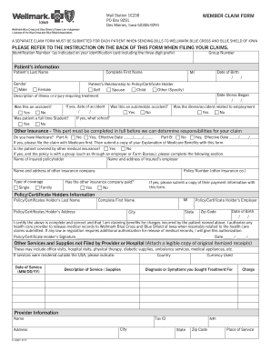 Wellmark Blue Cross and Blue Shield of Iowa Member Claim Form