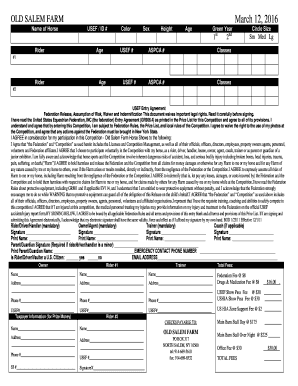 USEF Entry Agreement and Waiver