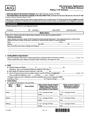 Life Insurance Application Medical History Form