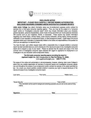 Disclosure Notice and Authorization for Consumer Reports