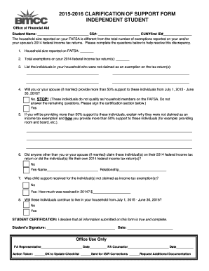 2015-2016 Clarification of Support Form