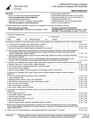 Medical Questionnaire for Life Insurance