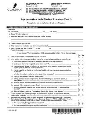 Guardian Life Insurance Medical Examination Form